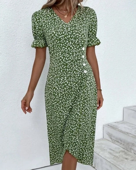 Floral Wrap Midi Dress for Wedding Guest and Christmas Party Wear