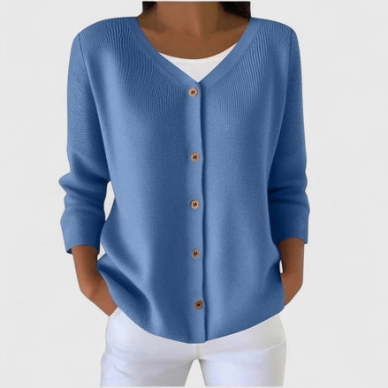 Wena Button-Front Women's Knitted Cardigan with Hooded V-Neck