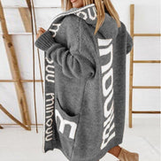 Audrey Hooded Longline Women's Knitted Cardigan with Striped Trim