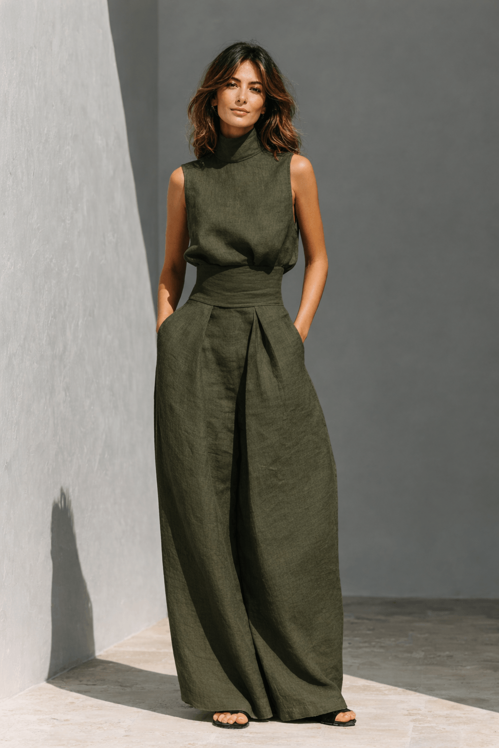 Women's Wide-Leg Tailored Trouser and Sleeveless Top Set