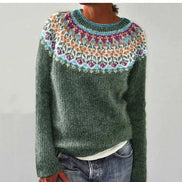 Victoria Fair Isle Geometric Pullover Women's Knitted Jumper with Crew Neck