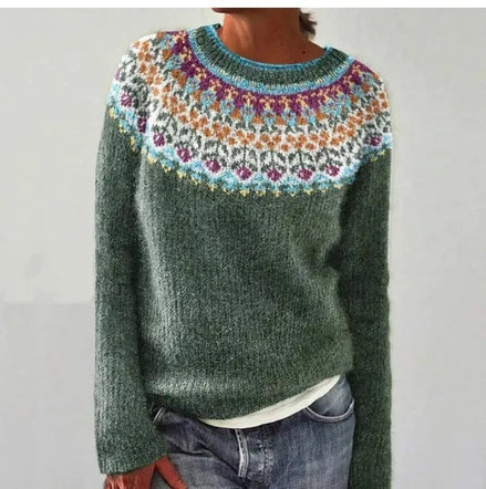 Victoria Fair Isle Geometric Pullover Women's Knitted Jumper with Crew Neck