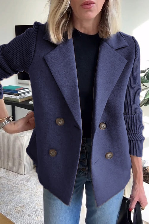 Sorelle Double-Breasted Women's Tailored Blazer with Knit Sleeves