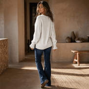Vessa Ribbed V-Neck Button Detail Women's Knitted Jumper