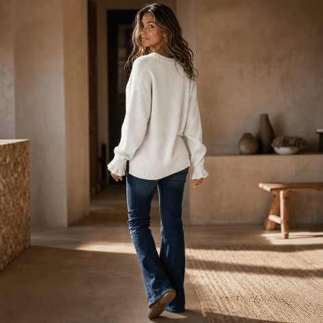 Vessa Ribbed V-Neck Button Detail Women's Knitted Jumper