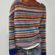 Dorothea Fair Isle Boat Neck Knit Jumper with Striped Trim