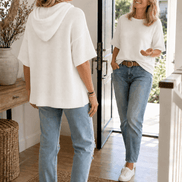 Women's Hooded Knit Jumper with Drawstring and Dropped Shoulders