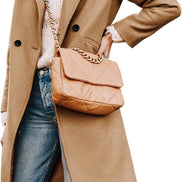 Women's Notch Lapel Double-Breasted Long Wool Winter Coat with Side Pockets