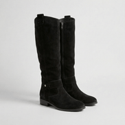 Women's Knee-High Slouch Boots with Buckle Strap Detail in Suede-Look Finish