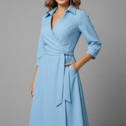 Matilda Long Sleeve Woven Wrap Midi Dress for Christmas Party