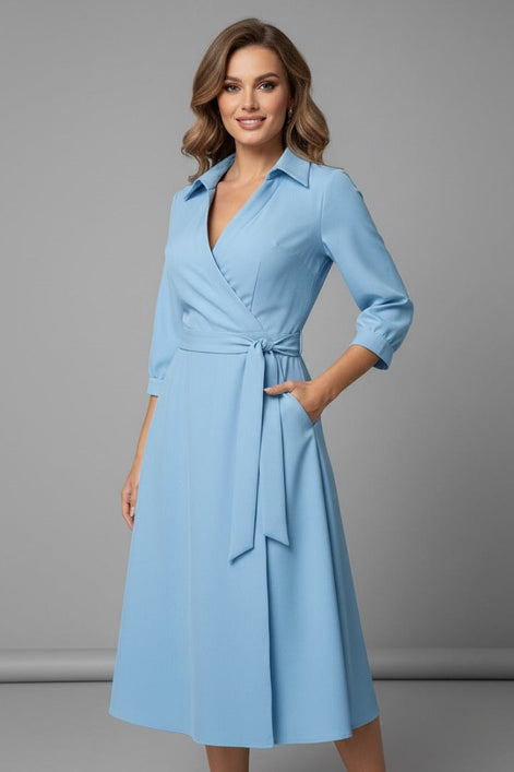 Matilda Long Sleeve Woven Wrap Midi Dress for Christmas Party