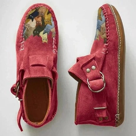 Women's Suede Shearling-Lined Ankle Boots with Buckle Strap Detail