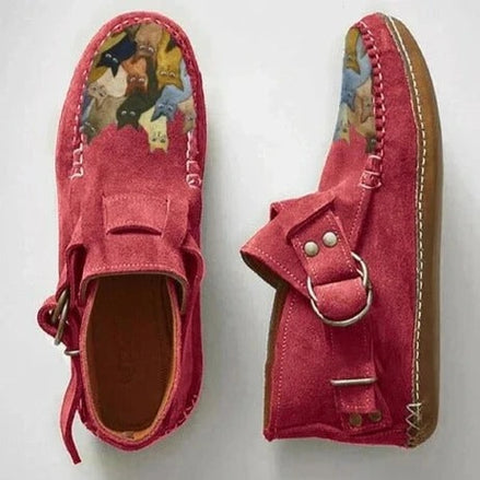 Women's Suede Shearling-Lined Ankle Boots with Buckle Strap Detail