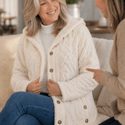 Cable-Knit Textured Hooded Longline Coat with Button Hems