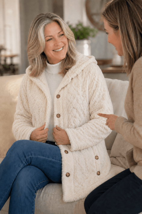 Cable-Knit Textured Hooded Longline Coat with Button Hems