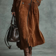 Uilkje Double-Breasted Suede Longline Winter Coat for Women