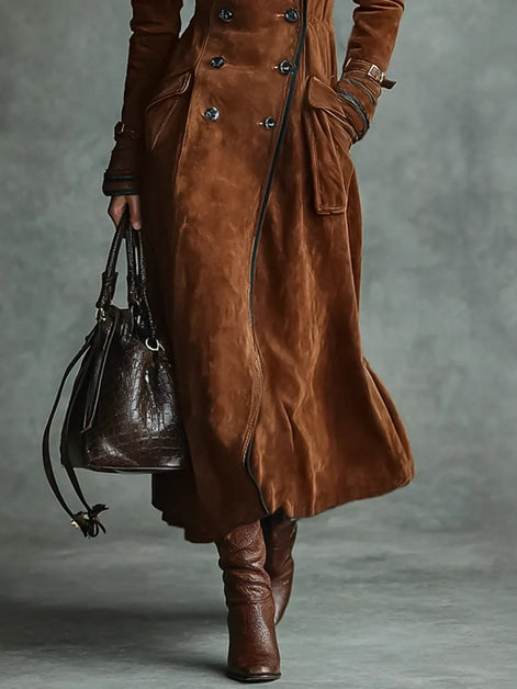 Uilkje Double-Breasted Suede Longline Winter Coat for Women