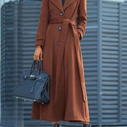 Elora Belted Shawl Collar Long Wool-Blend Coat with Button Front