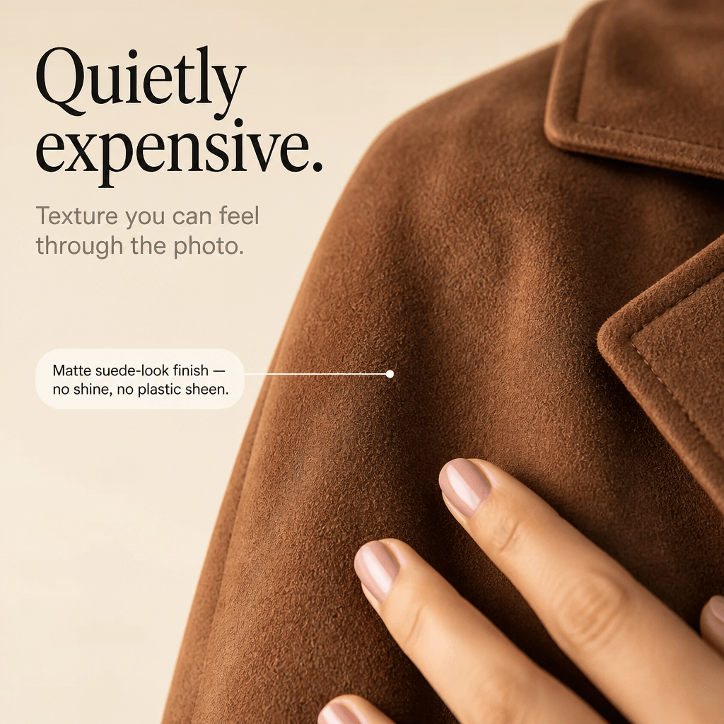 Women's Long Suede-Effect Button-Front Coat with Clean Vertical Line
