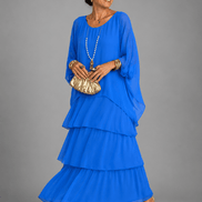 Tiered Chiffon Women's Maxi Dress with Flutter Sleeves and Layered Hem