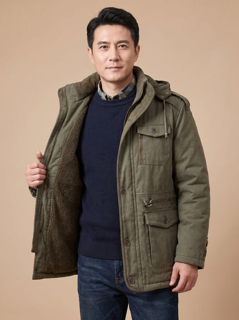 Bartholomew Hooded Multi-Pocket Padded Military Jacket for Men in Winter Parka Style