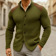 Men's Textured Knit Blazer with Contrast Shoulder Panels