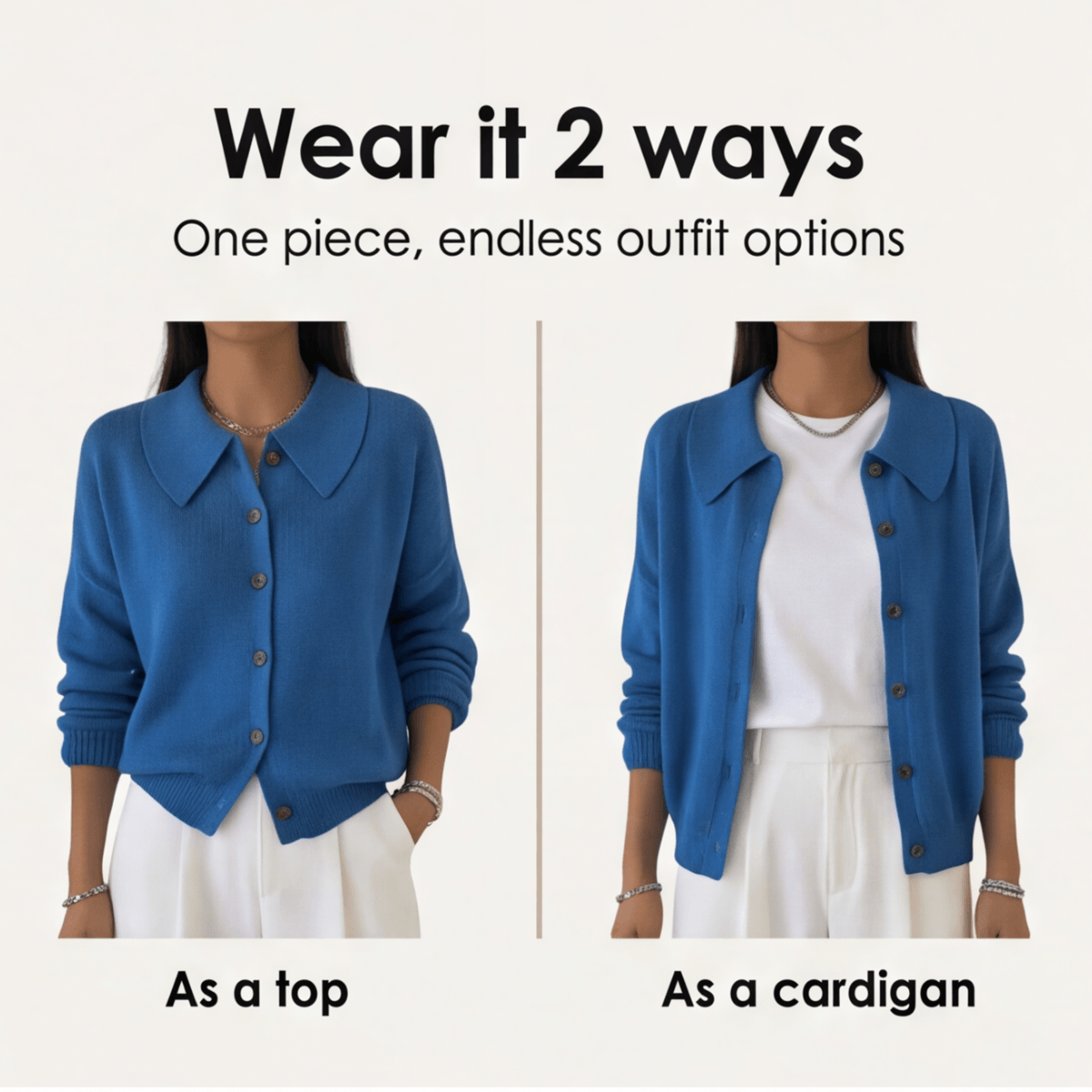 Peter Pan Collar Knitted Cardigan for Women with Ribbed Cuffs