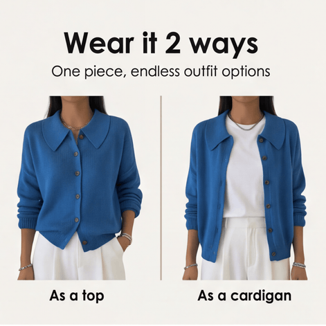 Peter Pan Collar Knitted Cardigan for Women with Ribbed Cuffs