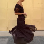 Wrap V-Neck Mesh Overlay Midi Dress for Christmas Party Events