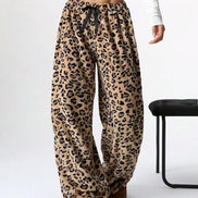 Women's Plush Plaid Wide-Leg Fleece Lounge Trousers