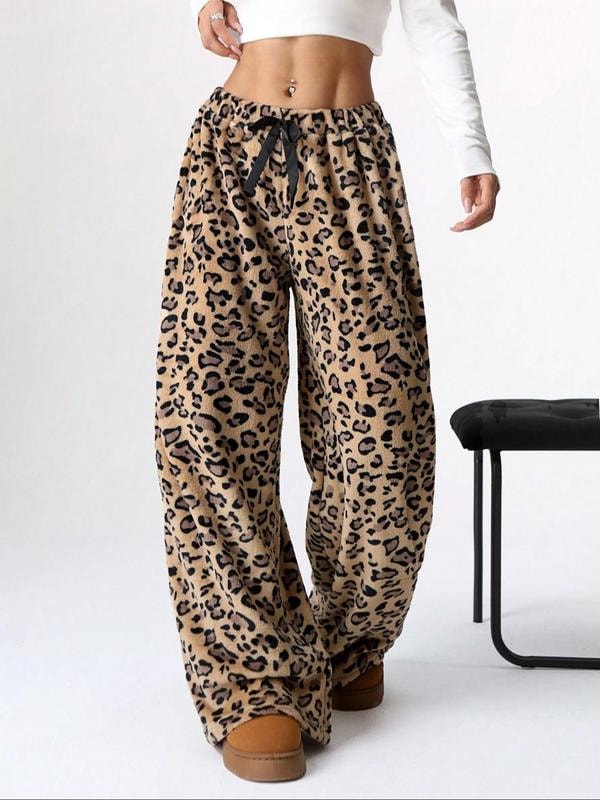 Women's Plush Plaid Wide-Leg Fleece Lounge Trousers