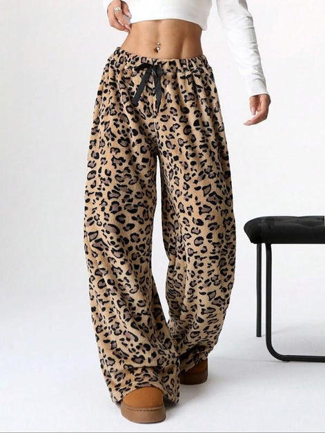 Women's Plush Plaid Wide-Leg Fleece Lounge Trousers
