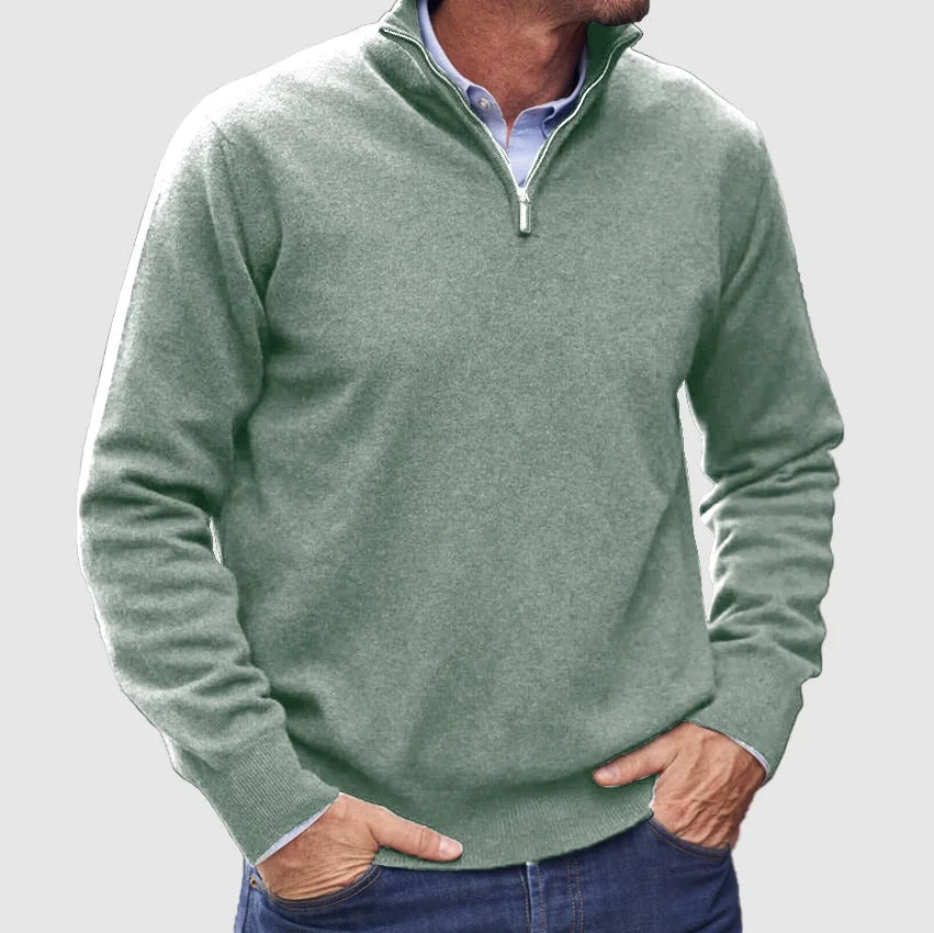 Men's Quarter-Zip Knitted Jumper with Ribbed Collar