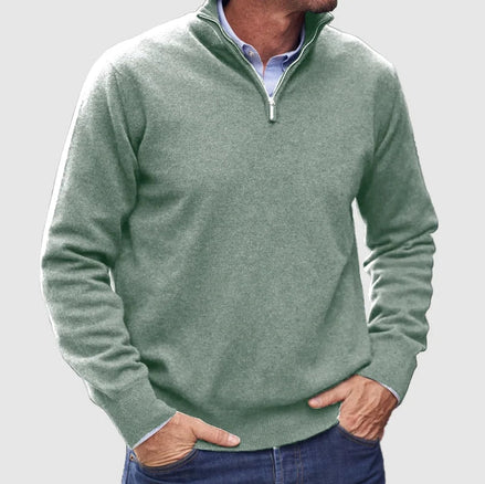 Men's Quarter-Zip Knitted Jumper with Ribbed Collar