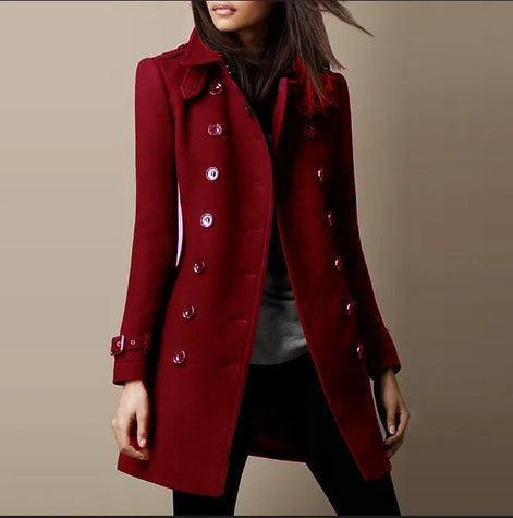 Janice Women's Double-Breasted Mid-Length Wool Blend Winter Coat