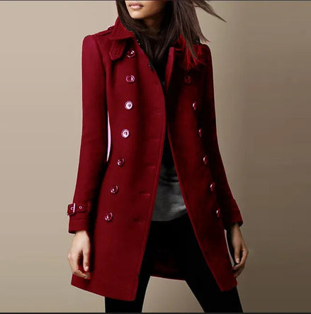 Janice Women's Double-Breasted Mid-Length Wool Blend Winter Coat