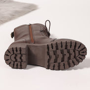Faux Leather Lace-Up Women's Winter Boots with Fleece Lining and Side Zip