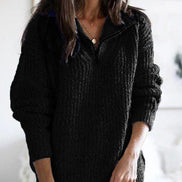 Women's Half-Zip Textured Knitted Jumper with Stand Collar