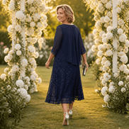 Elavine Sheer-Sleeve Floral Lace Overlay Chiffon Women's Midi Dress