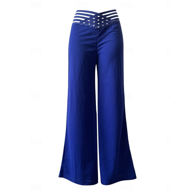 Women's High-Waisted Palazzo Pants with Crossover Waistband