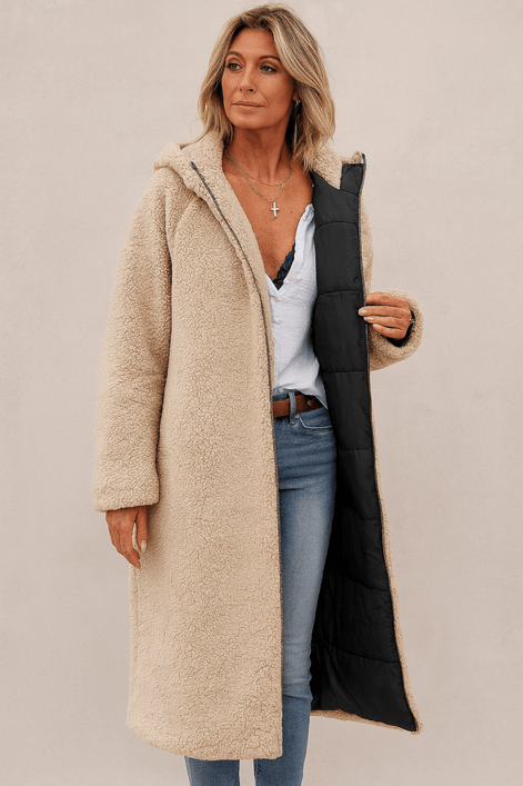 Sasha Faux Shearling-Lined Longline Winter Coat for Women