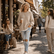 Women's Drop-Shoulder Lantern Sleeve Chunky Knitted Jumper with Side Slits