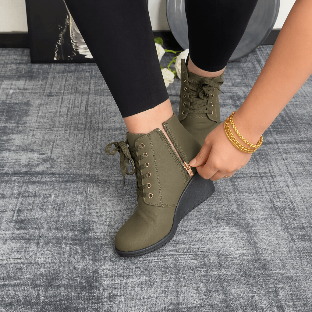 Emmanuelle Suede Buckle Strap Concealed Wedge Ankle Boots for Women