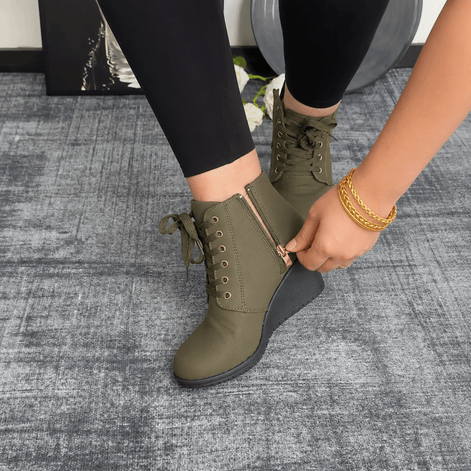 Emmanuelle Suede Buckle Strap Concealed Wedge Ankle Boots for Women