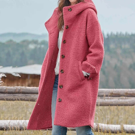 Women's Longline Wool-Blend Coat with Button Closure