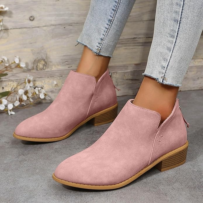Riley Ankle Low Heel Slip On Womens Boots with Back Zip