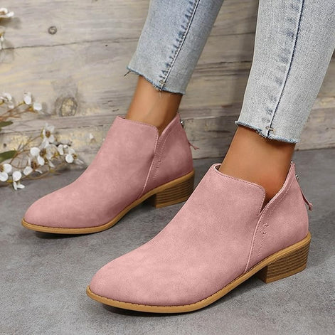 Riley Ankle Low Heel Slip On Womens Boots with Back Zip