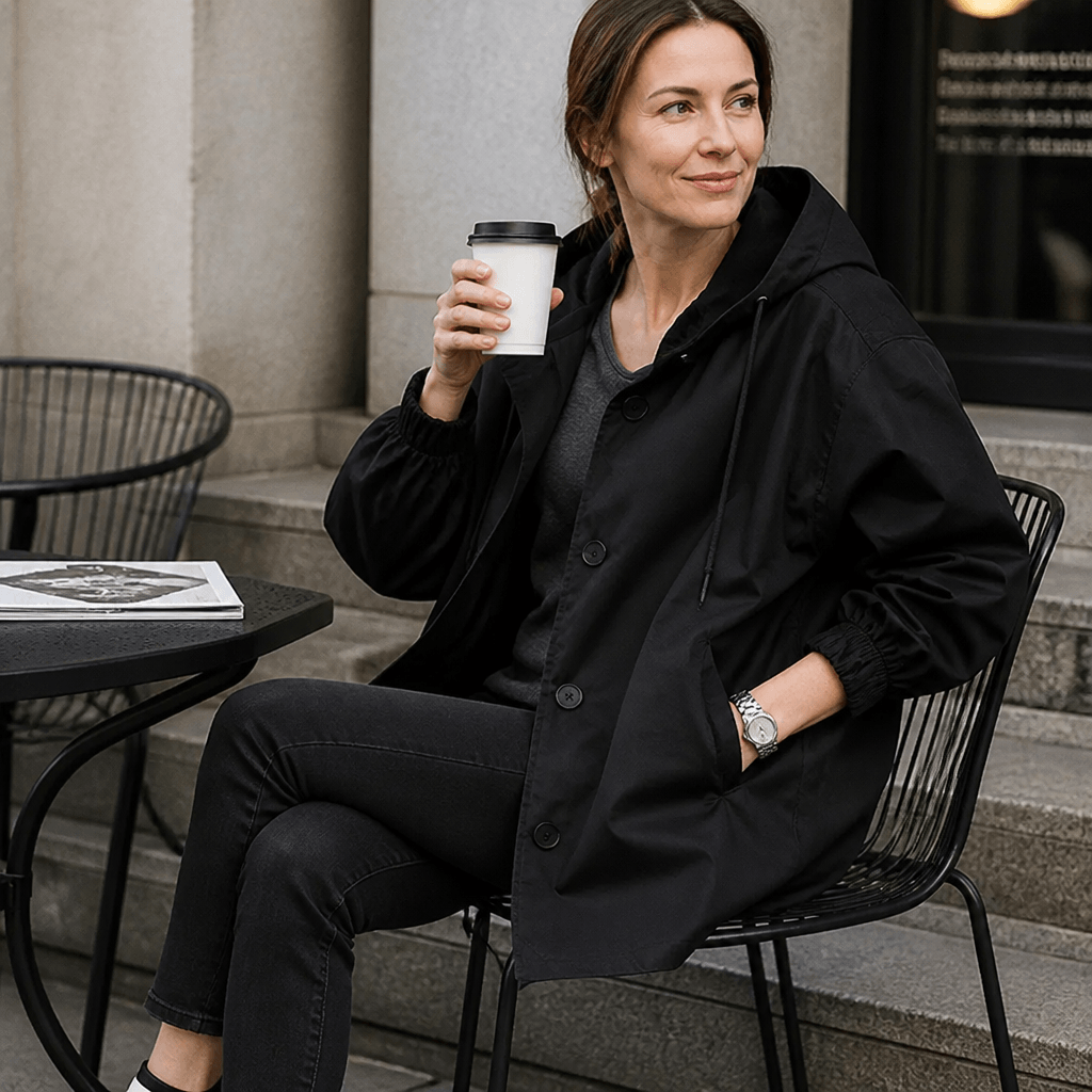 Hooded Midi Coat with Drawstring Waist for Women