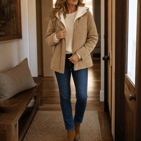 Coldbourne Sherpa-Lined Hooded Quilted Puffer Jacket for Women