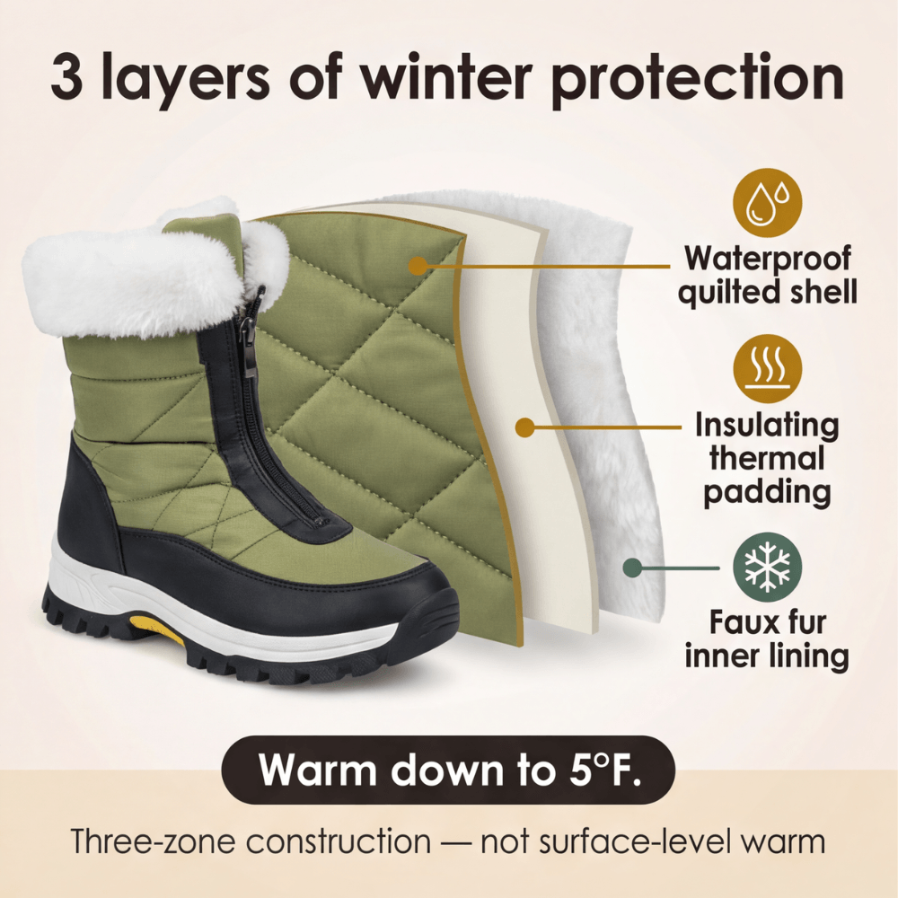 Frostara Quilted Waterproof Faux Fur Lined Women's Winter Boots with Side Zip